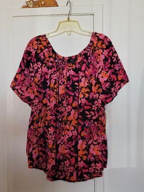 ?
Ellos Keyhole Peasant Blouse - 22, Black Pink Print
